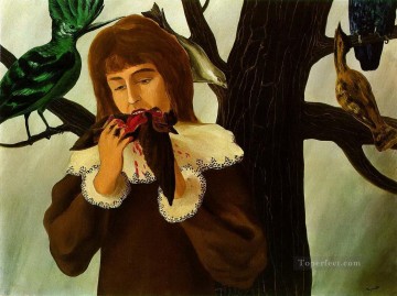 young girl eating a bird the pleasure 1927 Surrealism Oil Paintings